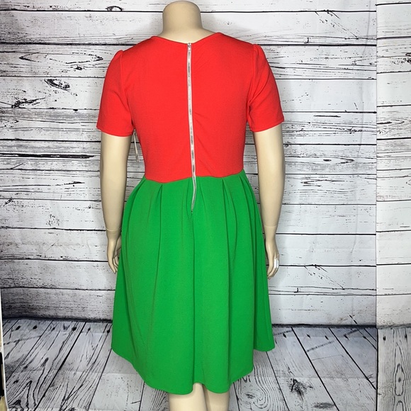 LuLaRoe NWT Size 2XL Pink & Green Colorblock Watermelon Fit & Flare Amelia Dress - Picture 3 of 5